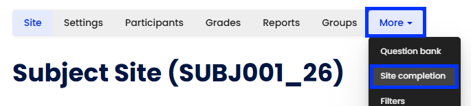 Moodle - Site Settings Menu - More - Site Completion